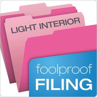 Pendaflex Recycled File Folder, 1/3-Cut Tab, Assorted, Letter Size, Pink/Light Pink, 100/Box (152 1/3 PIN)