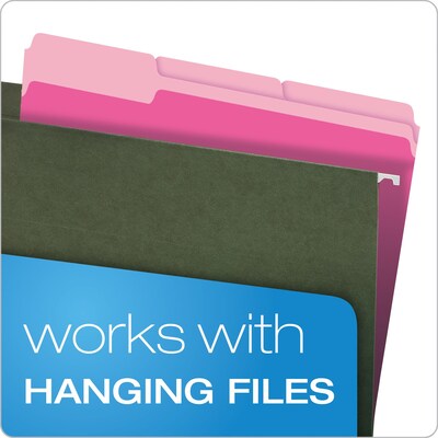 Pendaflex Recycled File Folder, 1/3-Cut Tab, Assorted, Letter Size, Pink/Light Pink, 100/Box (152 1/3 PIN)