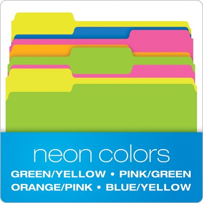 Pendaflex Glow Twisted Recycled File Folder, 1/3-Cut Tab, Assorted, Letter Size, Assorted Colors, 12/Pack (40526)