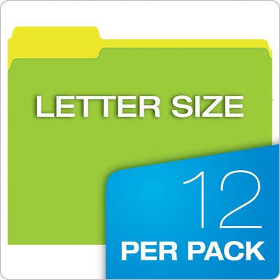 Pendaflex Glow Twisted Recycled File Folder, 1/3-Cut Tab, Assorted, Letter Size, Assorted Colors, 12/Pack (40526)