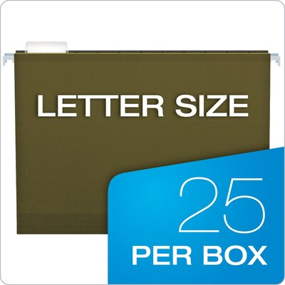 Pendaflex Box Bottom 5-Tab Hanging File Folders with 2" Expansion, Letter Size, Green, 25/Box (4152X2)