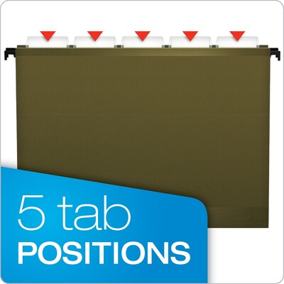 Pendaflex SureHook® 5-Tab Hanging File Folders, Letter Size, Green, 20/Box (6152 1/5)