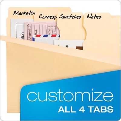 Pendaflex Recycled File Folder, 1/3-Cut Tab, Assorted, Letter Size, Manila, 24/Pack (10770)