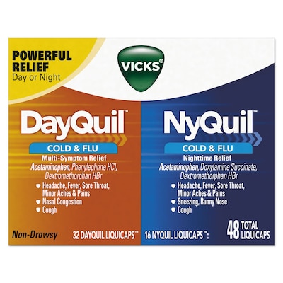 Vicks® DayQuil/NyQuil Cold & Flu LiquiCaps Combo Pack, 32 Day/16 Night, 12 Boxes/Carton (PGC01452BX)
