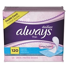 Always® Dailies Thin Liners, Regular, 120 Pads/Pack, 6 Packs/Carton