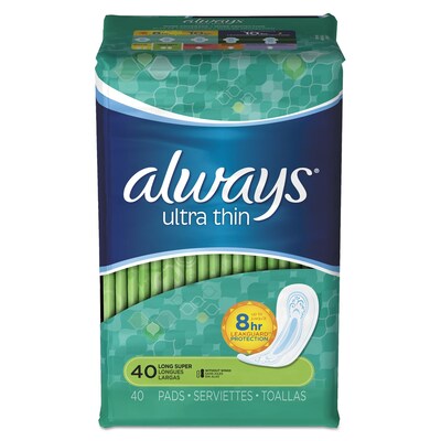 Always® Ultra Thin Pads, Super Long, 40/Pack, 6 Packs/Ct