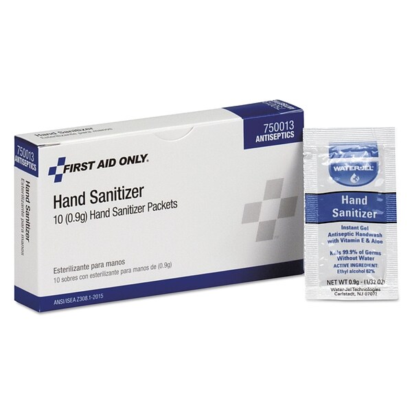 First Aid Only Hand Sanitizer Packets, Clean Scent, 0.9 G, 10/Box (750013)