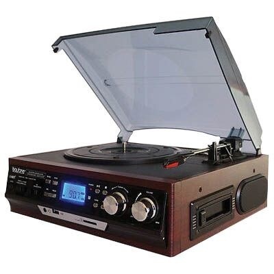 Boytone™ 3-Speed Stereo Turntable with AM-FM Radio/Digital Display, Cherry Wood (BT-17DJM-C)