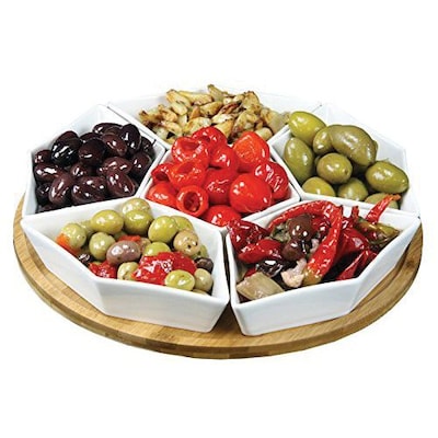 Elama® Signature 12 7 Piece Lazy Susan Appetizer and Condiment Server Set, White (93596458M)