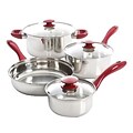 Sunbeam Crawford 7 Piece Stainless Steel Cookware Set, Silver/Red (104428.07)