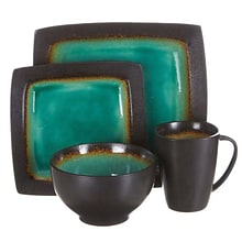 Gibson Reactive Stoneware Ocean Paradise 16 Piece Dinnerware Set, Jade, 91785.16