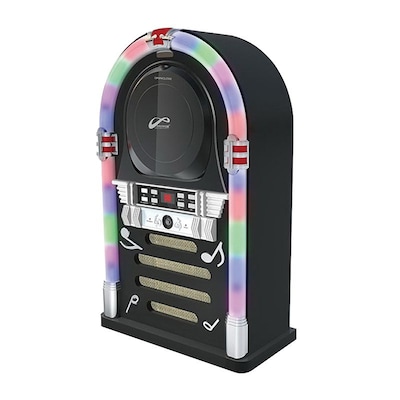 PPG™ P17-J95BFC-1 Retro Style Bluetooth/CD Jukebox with LED Neon Lights, Black