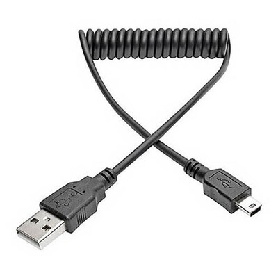 Tripp Lite U030-003-COIL 3 USB 2.0 Type A to Mini USB 2.0 Type B Male/Male Hi-Speed Coiled Cable, Black (U030-003-COIL)