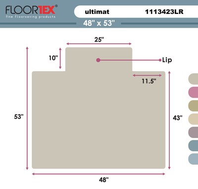 Floortex Cleartex Ultimat Lipped Chair Mat for Carpets up to 1/2", 48" x 53", Clear Polycarbonate (FLR1113423LR)