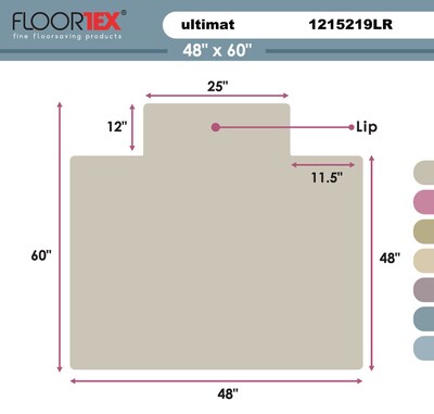 Floortex® Ultimat® 48" x 60" Rectangular with Lip Chair Mat for Hard Floors, Polycarbonate (1215219LR)