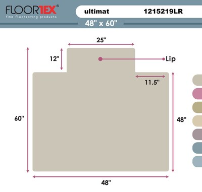 Floortex Ultimat Hard Floor Chair Mat with Lip, 48" x 60", Clear Polycarbonate (1215219LR)