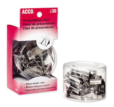 ACCO® Assorted Steel Binder Clips; Mini, Small, & Medium, Polished Silver Finish, 30/Tub