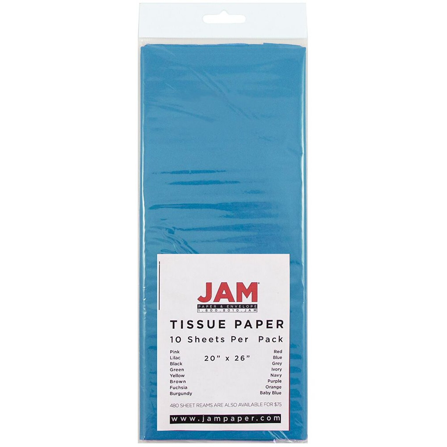 JAM Paper® Gift Tissue Paper, Bright Blue, 10 Sheets/Pack (1152346)