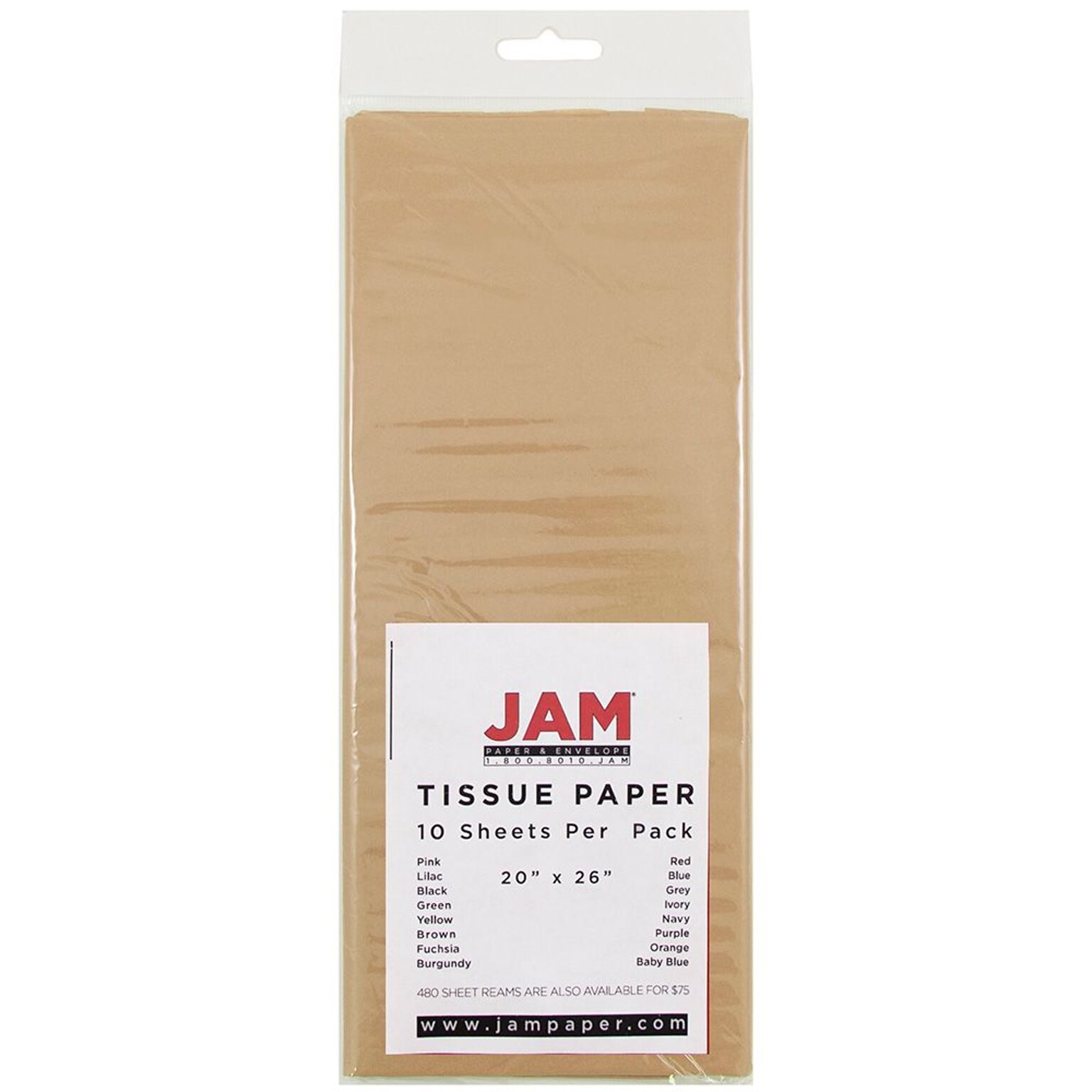 JAM Paper® Tissue Paper, Tan Brown, 10/Pack (1152350)