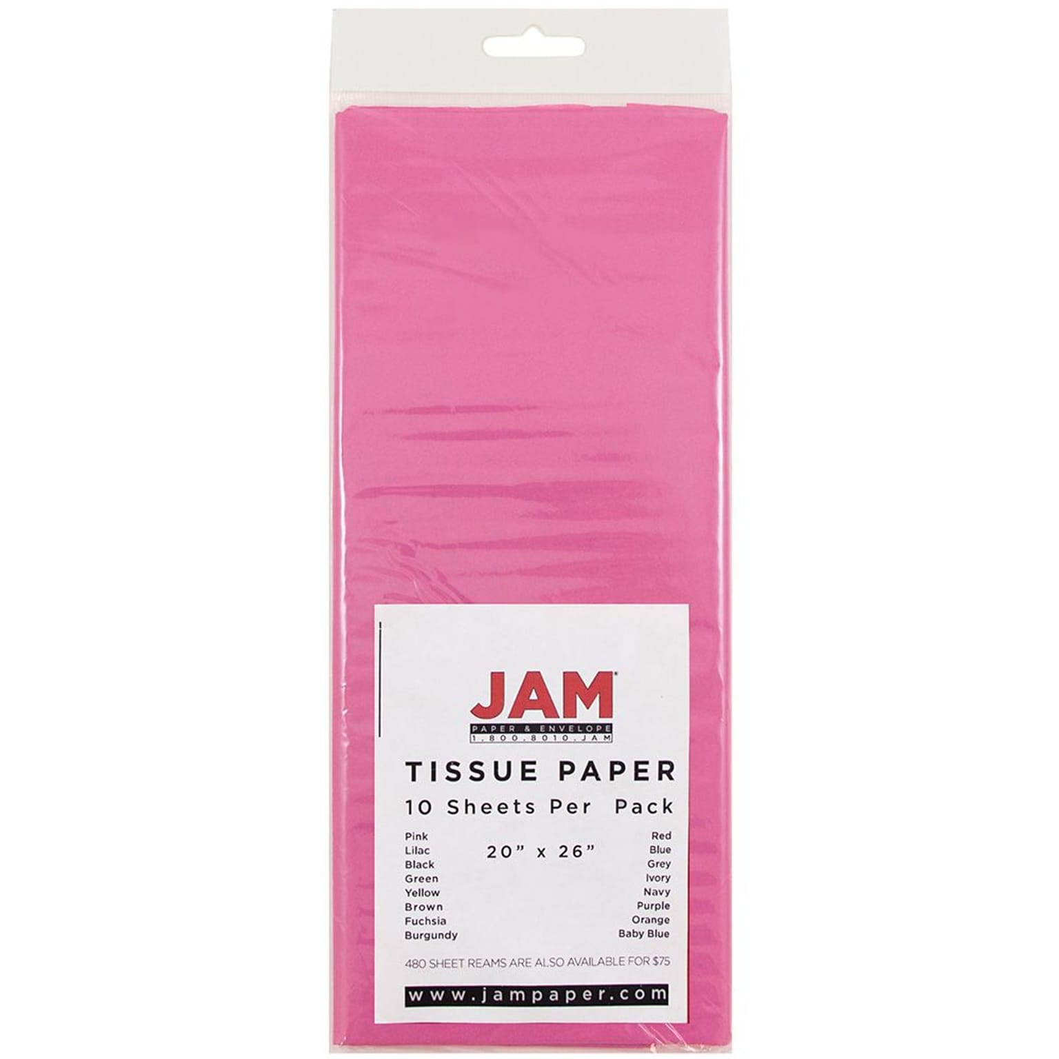 JAM Paper® Tissue Paper, Fuchsia Pink, 10/Pack (1152351)