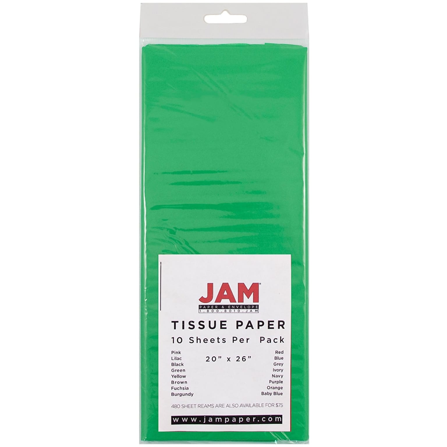 JAM Paper® Tissue Paper, Green, 10/Pack (1152352)