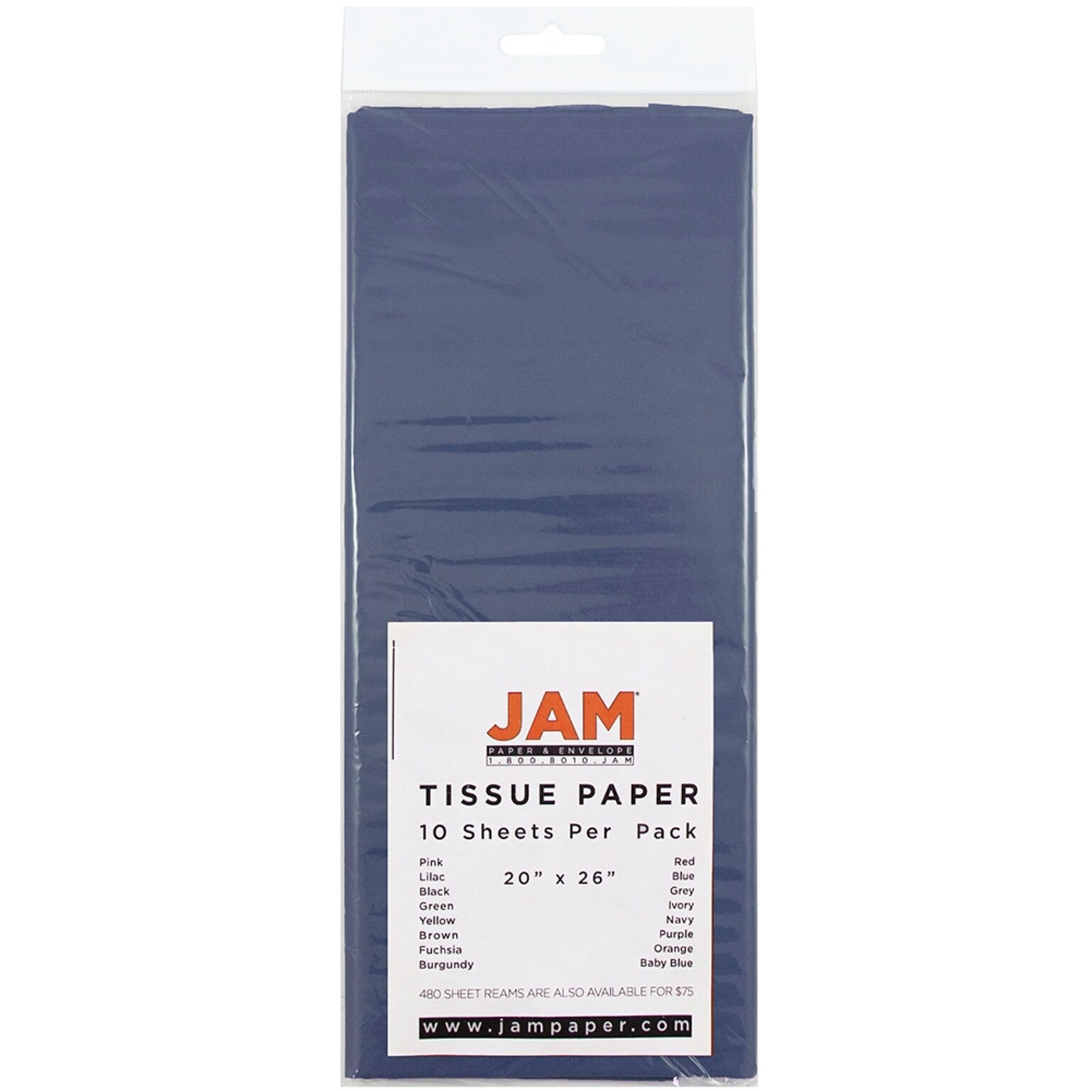 JAM Paper® Tissue Paper, Navy Blue, 10/Pack (1152353)