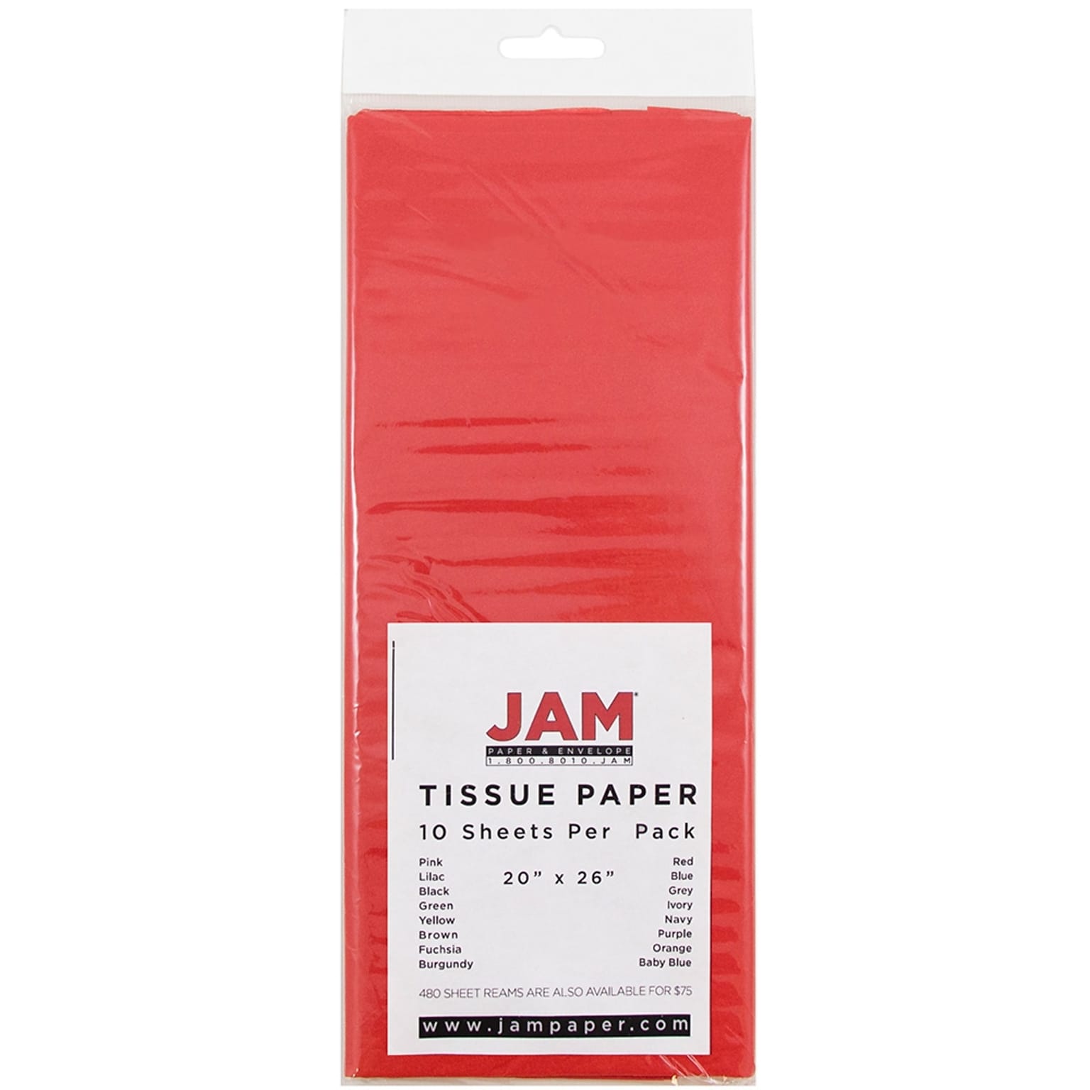 JAM Paper® Tissue Paper, Red, 10/Pack (1152356)