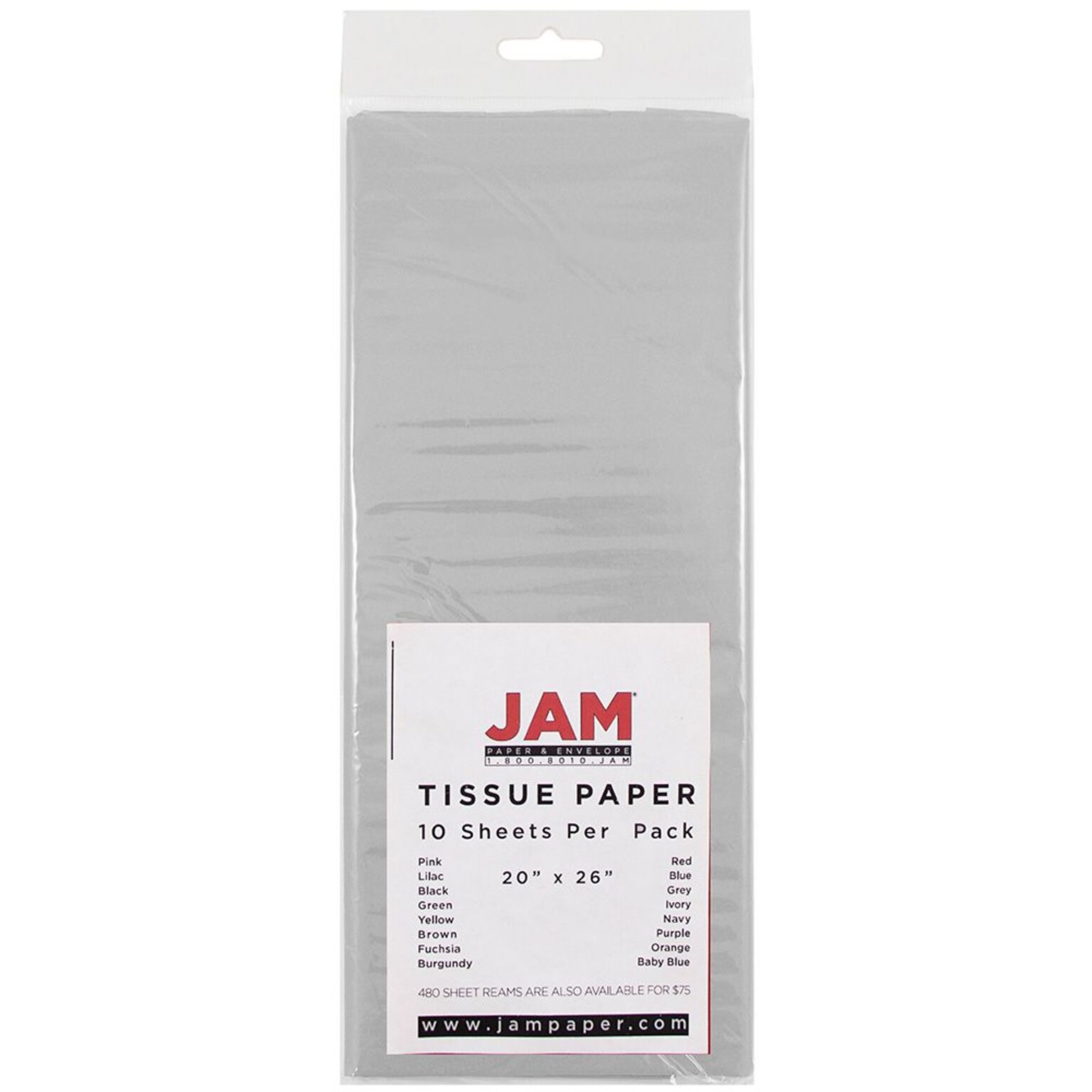 JAM Paper® Tissue Paper, Grey, 10/Pack (1152357)