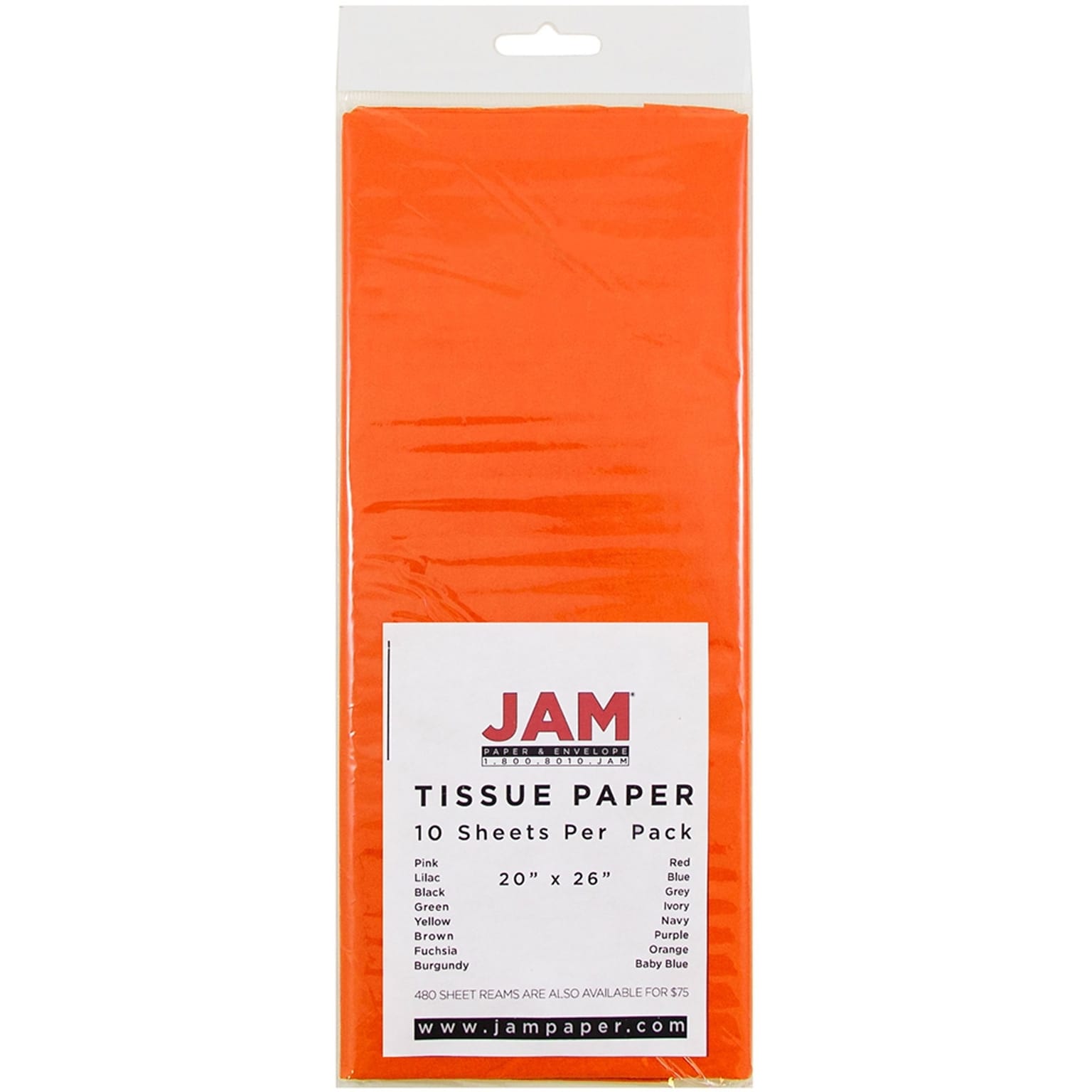 JAM Paper® Tissue Paper, Orange, 10/Pack (1152361)