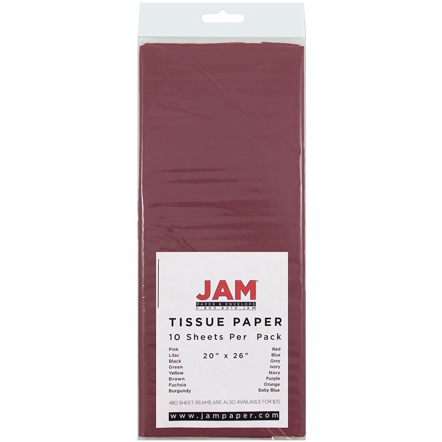 JAM Paper® Tissue Paper, Burgundy, 10/Pack (1155680)