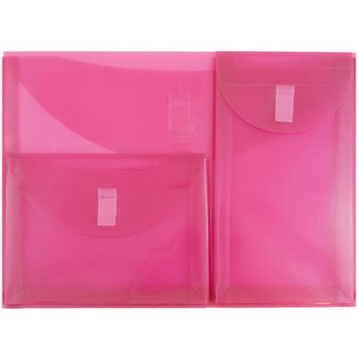 JAM Paper® 3 Pocket Plastic Envelope with Hook & Loop, Letter Booklet, 9.75 x 13, Pink, Sold Individ