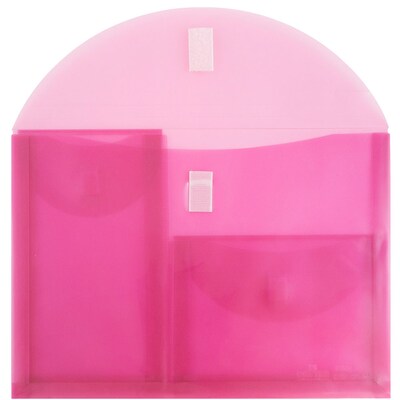 JAM Paper® 3 Pocket Plastic Envelope with Hook & Loop, Letter Booklet, 9.75 x 13, Pink, Sold Individually (167425929)