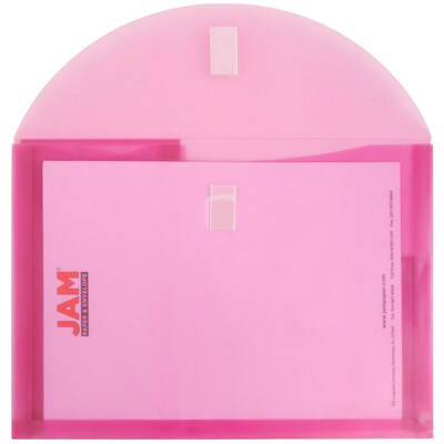 JAM Paper® 3 Pocket Plastic Envelope with Hook & Loop, Letter Booklet, 9.75 x 13, Pink, Sold Individually (167425929)