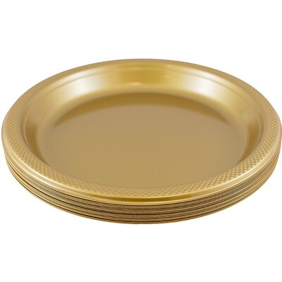 JAM Paper® Round Plastic Disposable Party Plates, Small, 7 Inch, Gold, 20/Pack (255325367)