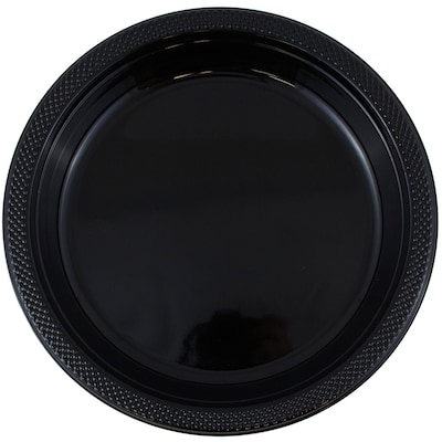 JAM Paper® Round Plastic Disposable Party Plates, Small, 7 Inch, Black, 20/Pack (7255320672)