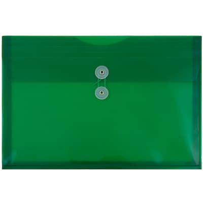 JAM Paper® Plastic Envelopes with Button and String Tie Closure, Legal Booklet, 9.75 x 14.5, Green P