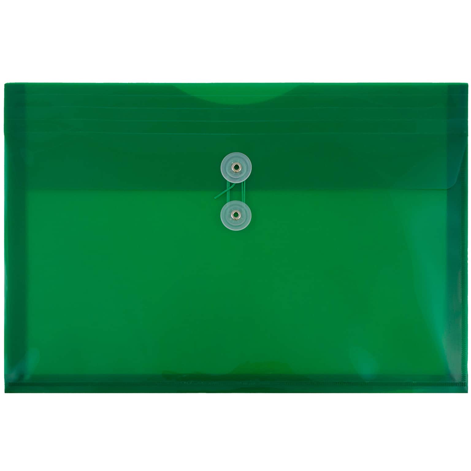 JAM Paper® Plastic Envelopes with Button and String Tie Closure, Legal Booklet, 9.75 x 14.5, Green Poly, 12/pack (219B1GR)
