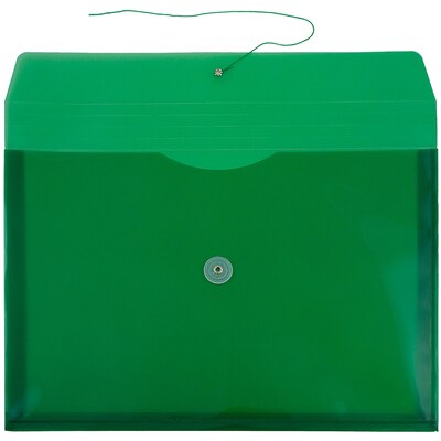 JAM Paper® Plastic Envelopes with Button and String Tie Closure, Legal Booklet, 9.75 x 14.5, Green Poly, 12/pack (219B1GR)