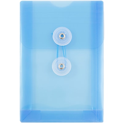 JAM Paper® Plastic Envelopes with Button and String Tie Closure, Open End, 4.25 x 6.25, Blue, 12/Pac