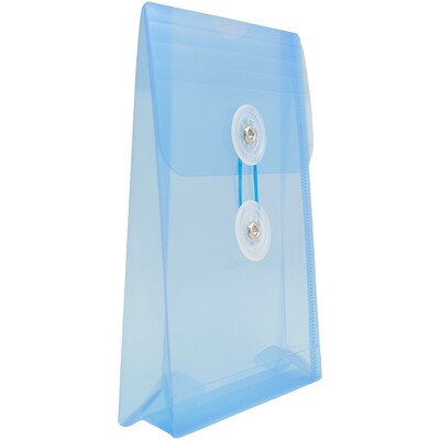 JAM Paper® Plastic Envelopes with Button and String Tie Closure, Open End, 4.25 x 6.25, Blue, 12/Pac