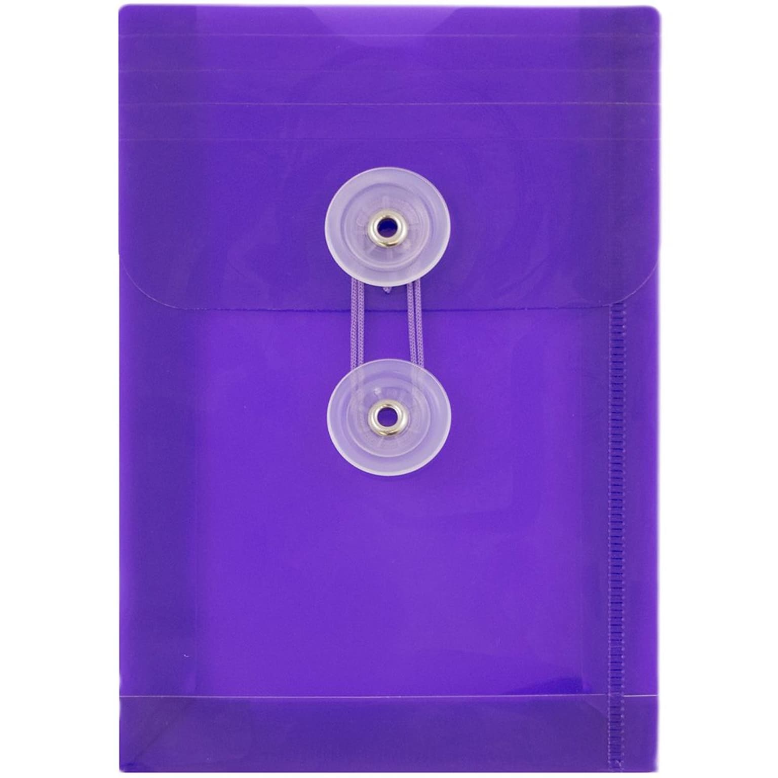 JAM Paper® Plastic Envelopes with Button and String Tie Closure, Open End, 4.25 x 6.25, Purple Poly, 12/pack (473B1PU)