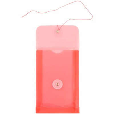 JAM Paper® Plastic Envelopes with Button and String Tie Closure, Open End, 4.25 x 6.25, Red, 12/Pack (473B1RE)