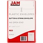 JAM Paper® Plastic Envelopes with Button and String Tie Closure, Open End, 4.25 x 6.25, Red, 12/Pack (473B1RE)