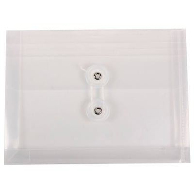 JAM Paper® Plastic Envelopes with Button and String Tie Closure, Index Booklet, 5.25 x 7.5, Clear Po