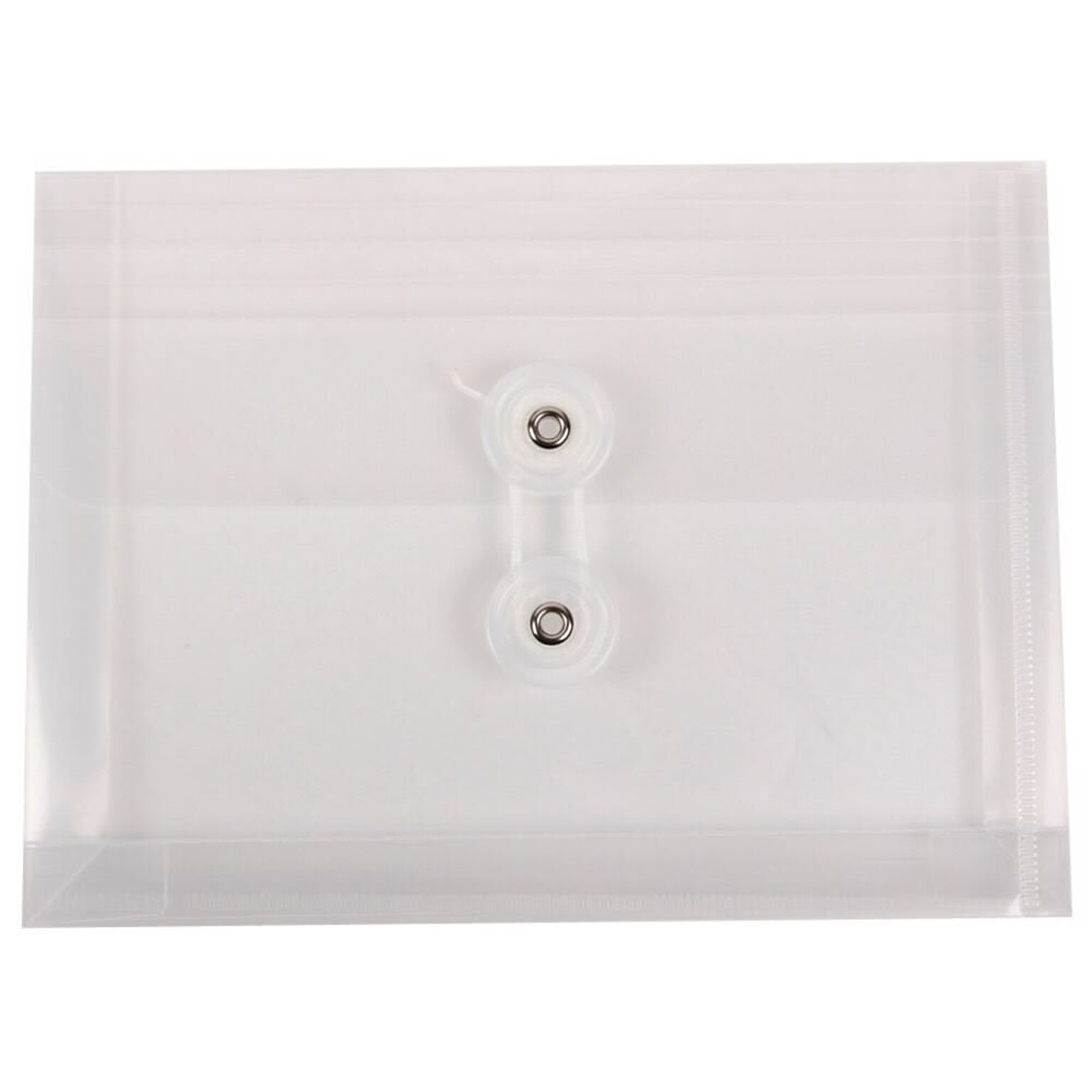 JAM Paper® Plastic Envelopes with Button and String Tie Closure, Index Booklet, 5.25 x 7.5, Clear Poly, 12/pack (920B1CL)