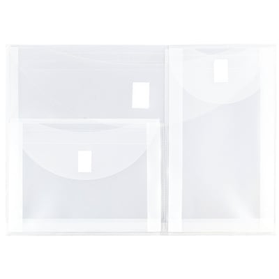 JAM Paper® Plastic Multi-Pocket Envelopes with Hook & Loop, 3 Pockets, Letter Booklet, 9.75 x 13, Cl