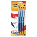 BIC Atlantis Bold Retractable Ballpoint Pen, Bold Point Type, 1.6 mm Point Size, Refillable, Blue Ink, Blue Barrel, 3/Pack