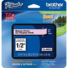Brother P-touch TZe-MQE31 Laminated Label Maker Tape, 1/2 x 26-2/10, Black on Pastel Pink (TZe-MQE