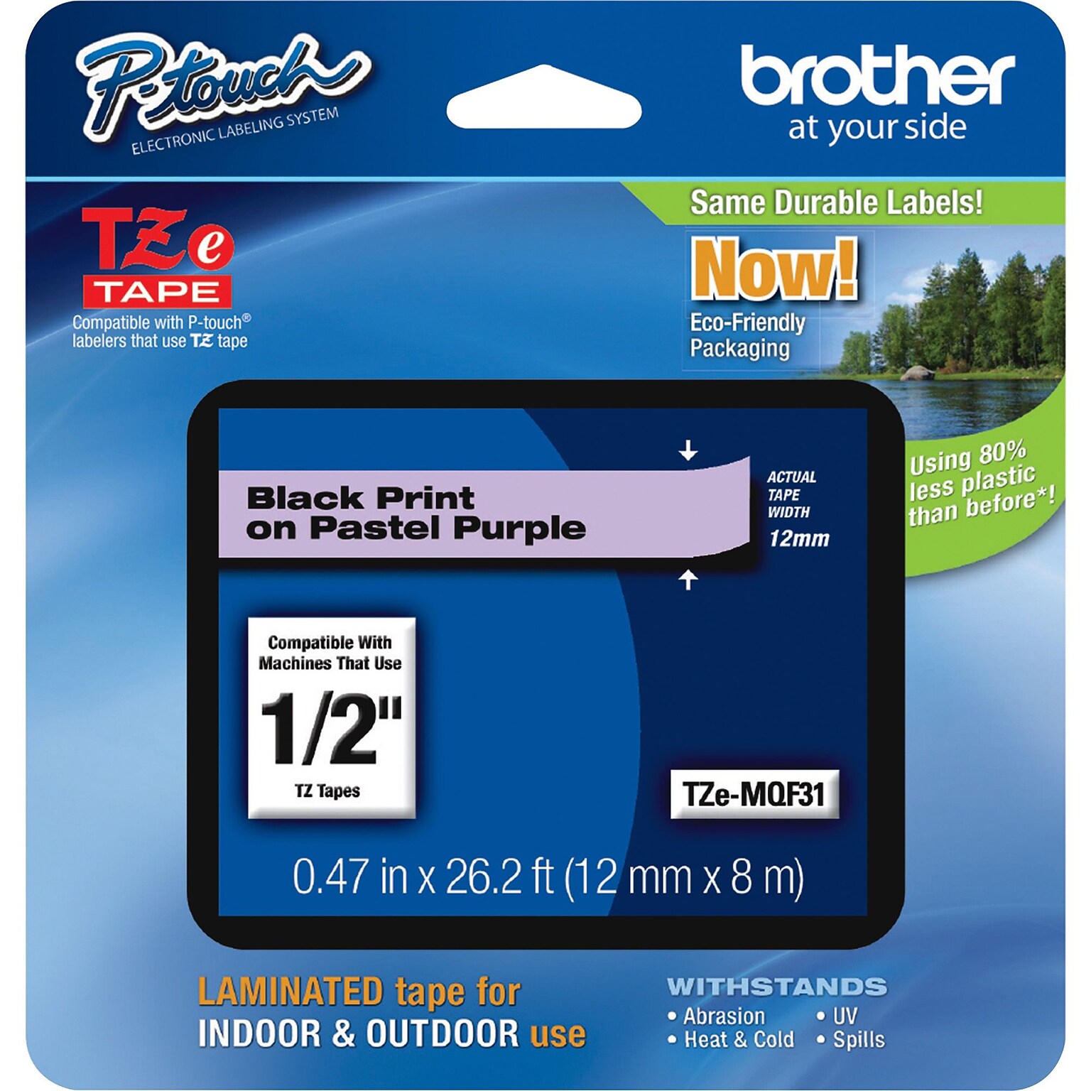 Brother P-touch TZe-MQF31 Laminated Label Maker Tape, 1/2 x 26-2/10, Black on Pastel Purple (TZe-MQF31)