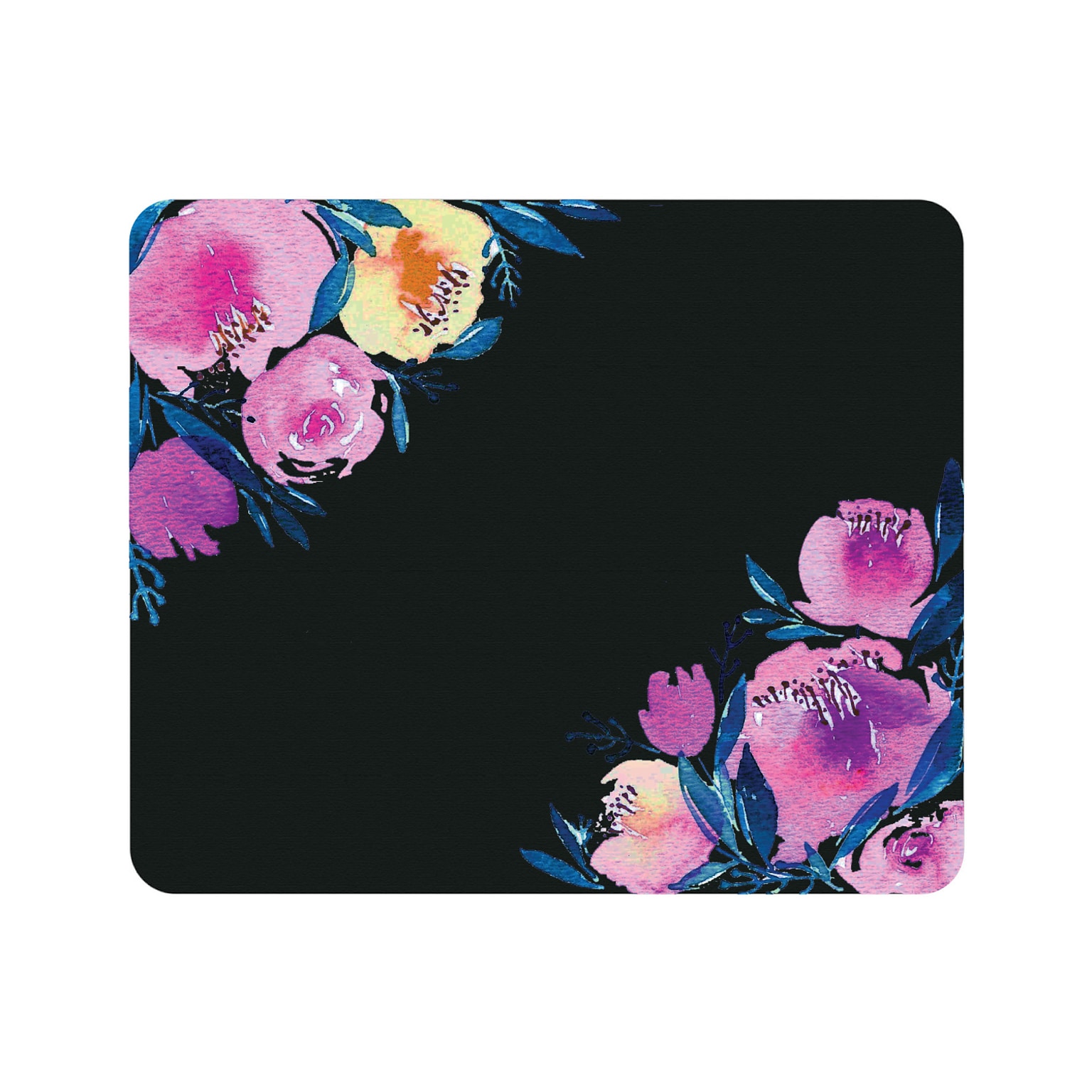 OTM Prints Black Mouse Pad, Corner Peonies Purple